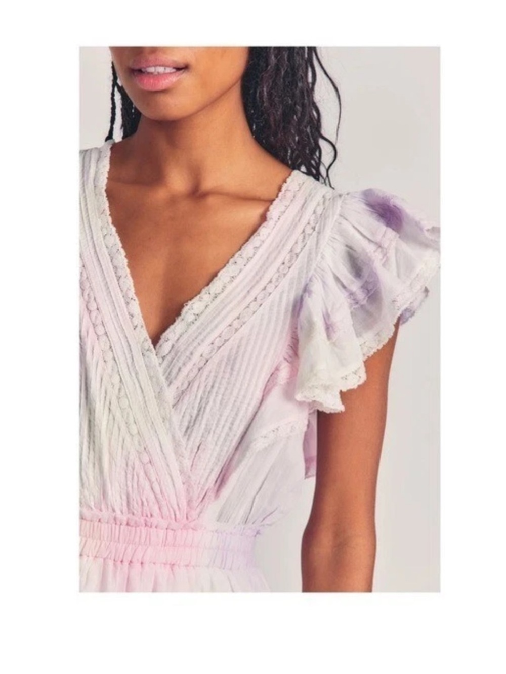 New! LoveShackFancy Gwen Tie Dye Lace Ruffle Cotton Mini Dress in Pink White - Picture 6 of 13